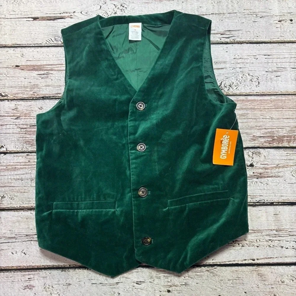 Gymboree green velour holiday vest boys 12 NWT